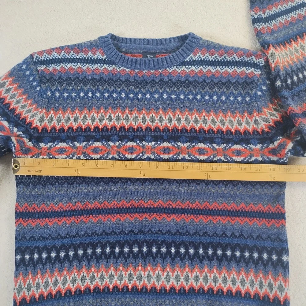 Gap Kid's Sweater XXL 14-16 Blue Pink Fair Isle Wool Blend Crewneck Soft EUC